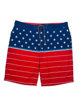GOODFELLOW American Flag Patriotic Board Shorts Size 38 Mens Red White Blue Swim